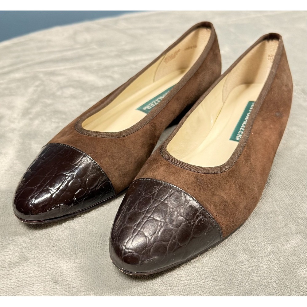 Naturalizer Flats Womens 8.5 Brown Suede Croc Print Cap Toe Ballet